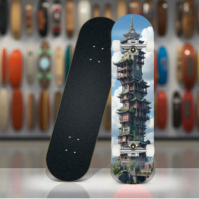 Professional-Grade Longboard Skateboard - Ultra-Lightweight Lightweight Construction, Tall Pagoda Clock Tower Graphic - for Street Skateboarding, Downhill, Cruising - Intermediate Skateboard for Adults & Teens - Skateboard Pa