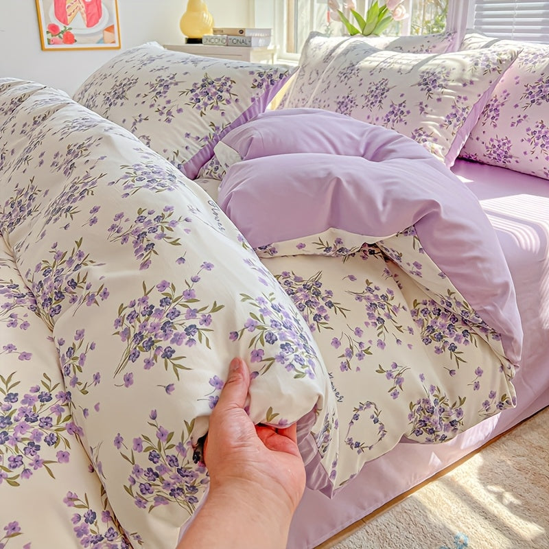 3pcs Korean Style Duvet Cover Set, New American Floral Duvet Cover Set with 1 Single Duvet Cover + 2 Pillowcases, Comfortable and Breathable, Machine Washable, Non-Fading and Deforming, Suitable for All Seasons, Light Beige-F