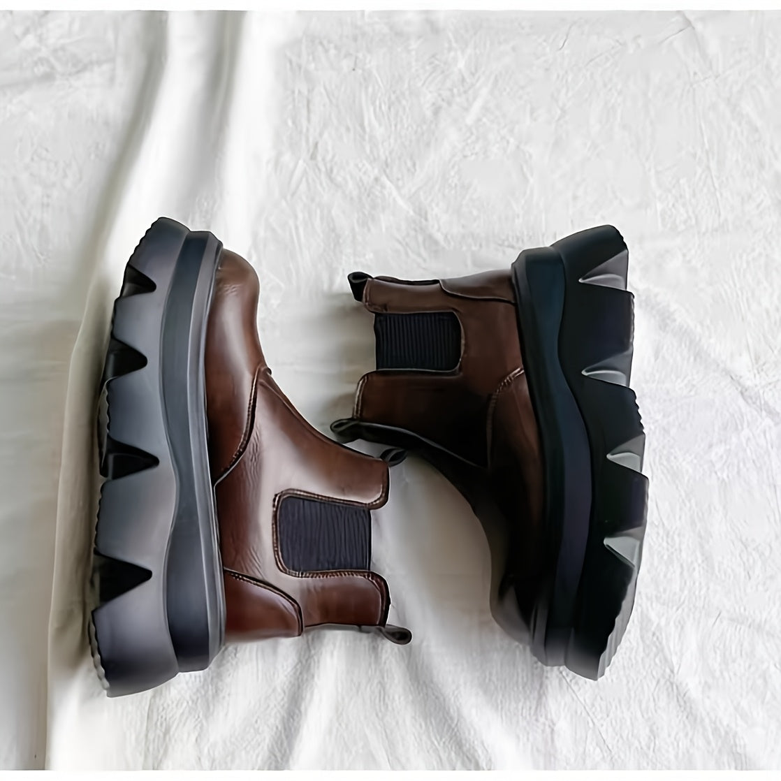 Women's Slip-On Chunky Platform Ankle Boots - Round Toe Winter Casual Shoes with Faux Cover & Fabric Upper, Thick Rubber Sole for Warmth & Traction, Versatile for Everyday & Semi-Formal Outfits, Durable Traction Footwear