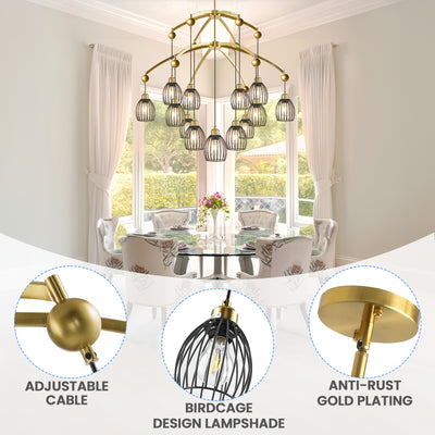 5/7/13-Light Modern Industrial chandelier - Matte Black linear pendant light with Adjustable height, Semi-Flush mounting, Heavy-Duty Metal Construction for Kitchen Island, Dining Room, Living Room, Bedroom - Compatible with d