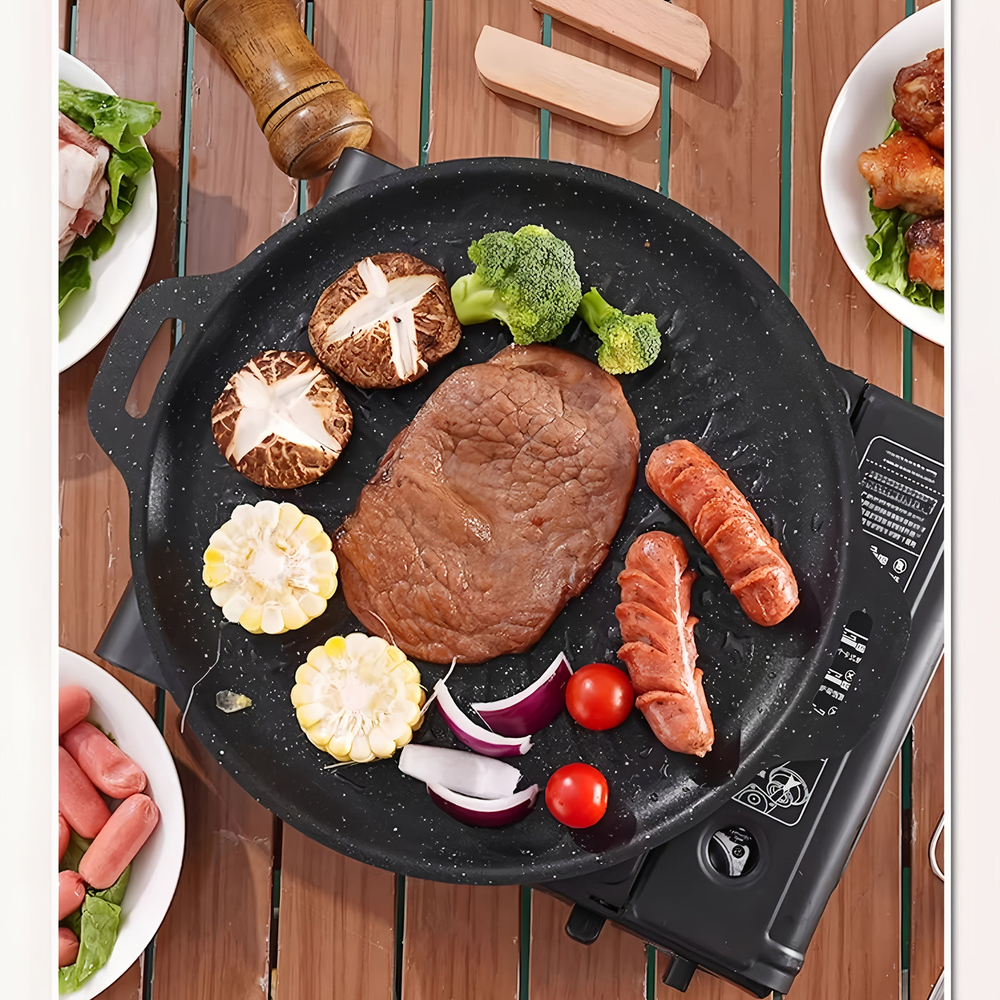 Korean Grill Pan with 6 Non-Stick Coated Layers, Smokeless Round Frying Stone Plate, Suitable for Induction Cooker, Gas Stove, Outdoor Camping, Indoor or Outdoor Barbecue, Party Birthday Gift