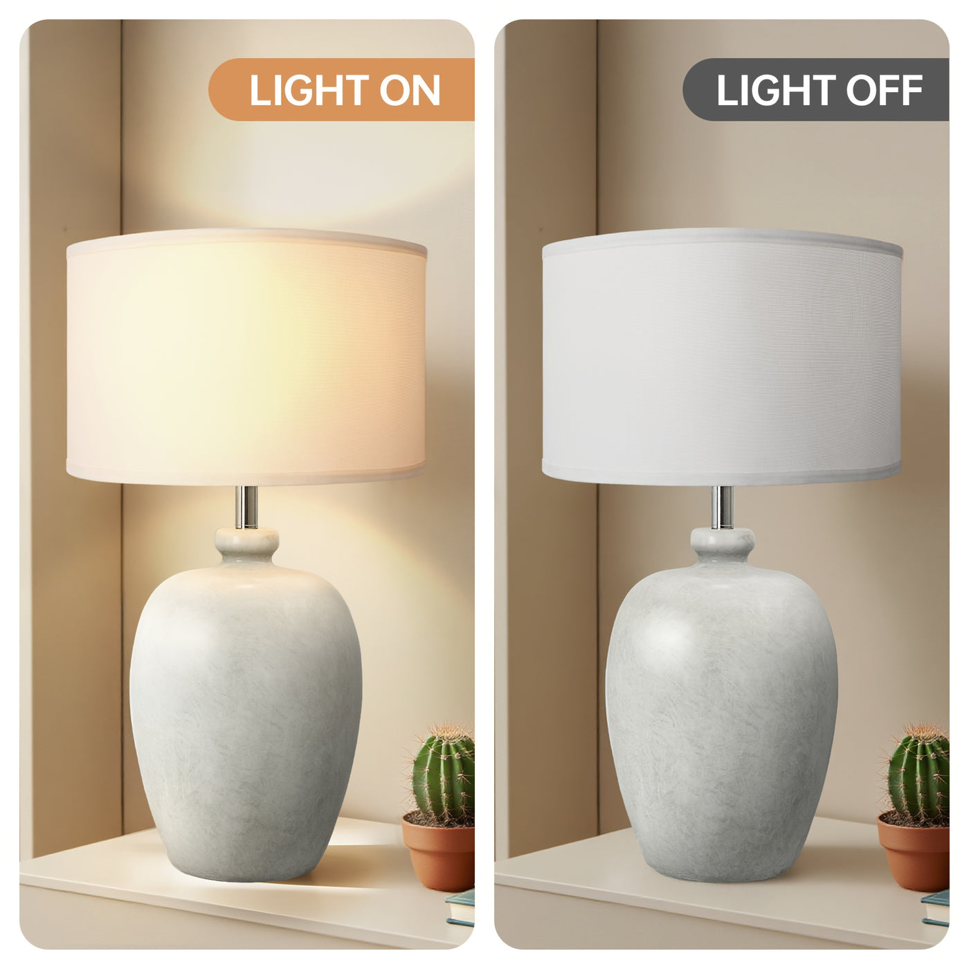 Rustic Farmhouse Ceramic Table Lamp for Bedroom, Living Room, Dining, Office, Ice Pattern Effect Lamp Body with White Linen Shade(Bulb Not Included), Lamps For Living Room, Table Lamps For Living Room, Bedside Lamp For Bedroo
