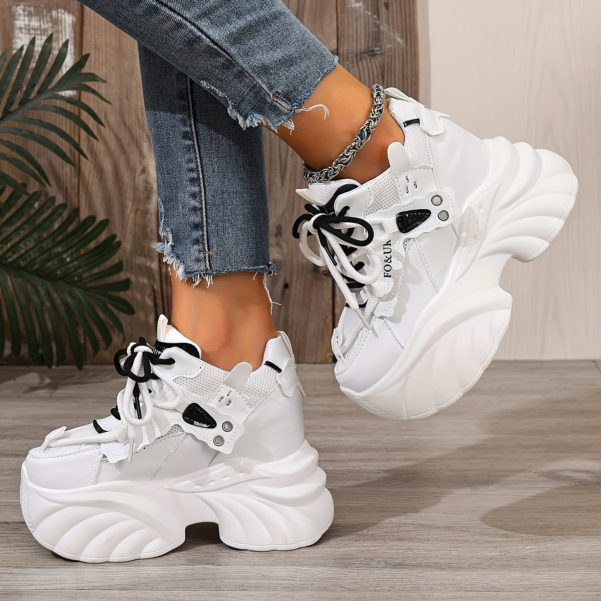 Women'S Chunky Platform Sneakers - Lightweight Low-Top Lace-Up Shoes with Thick Cushioned Sole, Breathable Fabric & Synthetic Cover Upper, All-Season Comfort for Casual & Formal Outfits, Chunky Shoes, Casual Footwear, Durable