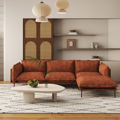 111" L-Shaped Modular Sectional Sofa - 3-Seater Cloud Couch with Movable Ottoman, Deep Seat Low Plush White Modern Sofa for Living Room, Metal Frame & Pillow Backrest, No Assembly Required, Sectional Sofa for Living Room, Ver