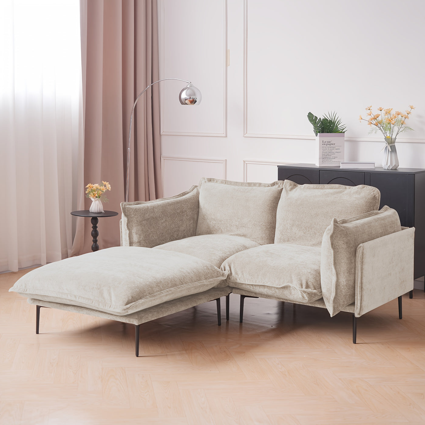 74" Modern Modular Sectional Sofa with Ottoman - Brown Chenille Fabric Cloud Couch, High-Density Foam Cushions & 7.87" Raised Legs, Space-Saving Design for Small Spaces, Easy Assembly, Pet-Friendly & Vacuum-Compatible, Hardwo