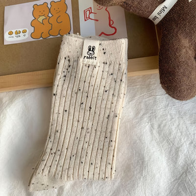 2 Pairs of Rabbit Socks - Mid Knee Knitted Fabric Casual Japanese Style, Suitable for All Seasons, Solid Color, Machine Washable, Women'S Long Socks And Pantyhose