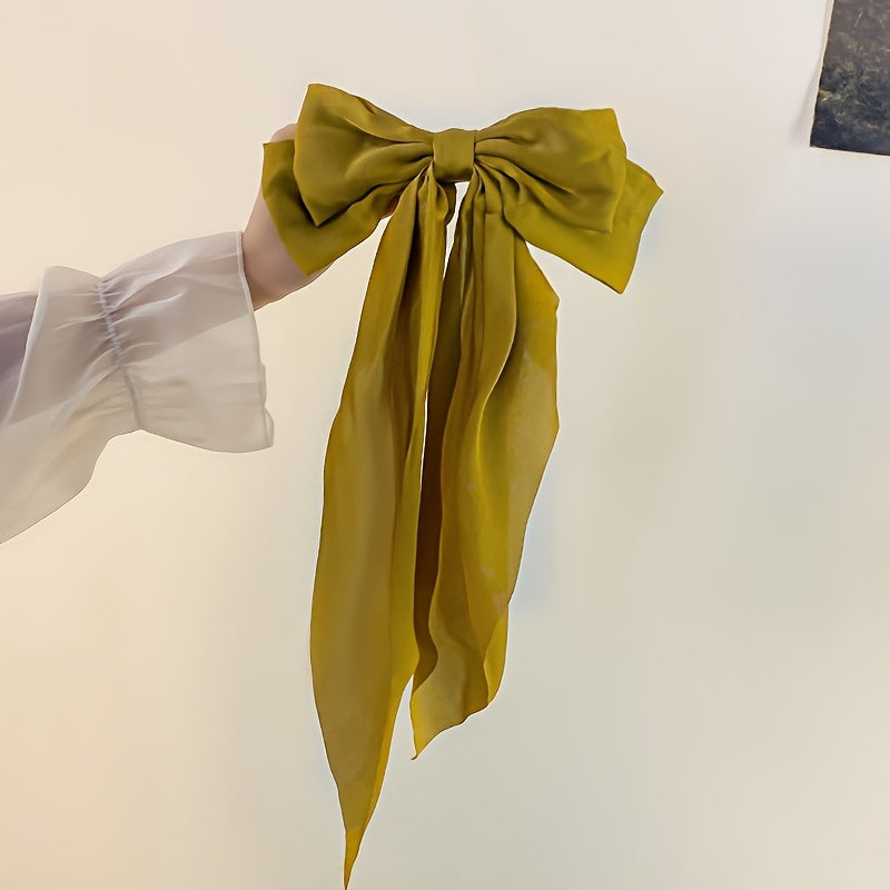 Korean Style Fashion Large Red Bow Knot Fabric Hair Clip Women Long Ribbon Butterfly Hair Clip