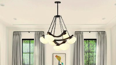 7-Light Golden Modern Sputnik Chandelier, Mid Century for Dining Room Light Fixtures Over Table, Adjustable Hanging Ceiling Light Fixture with Globe Glass Shades for Kitchen Island Living Room Bedroom, Dining Table Light, Cha