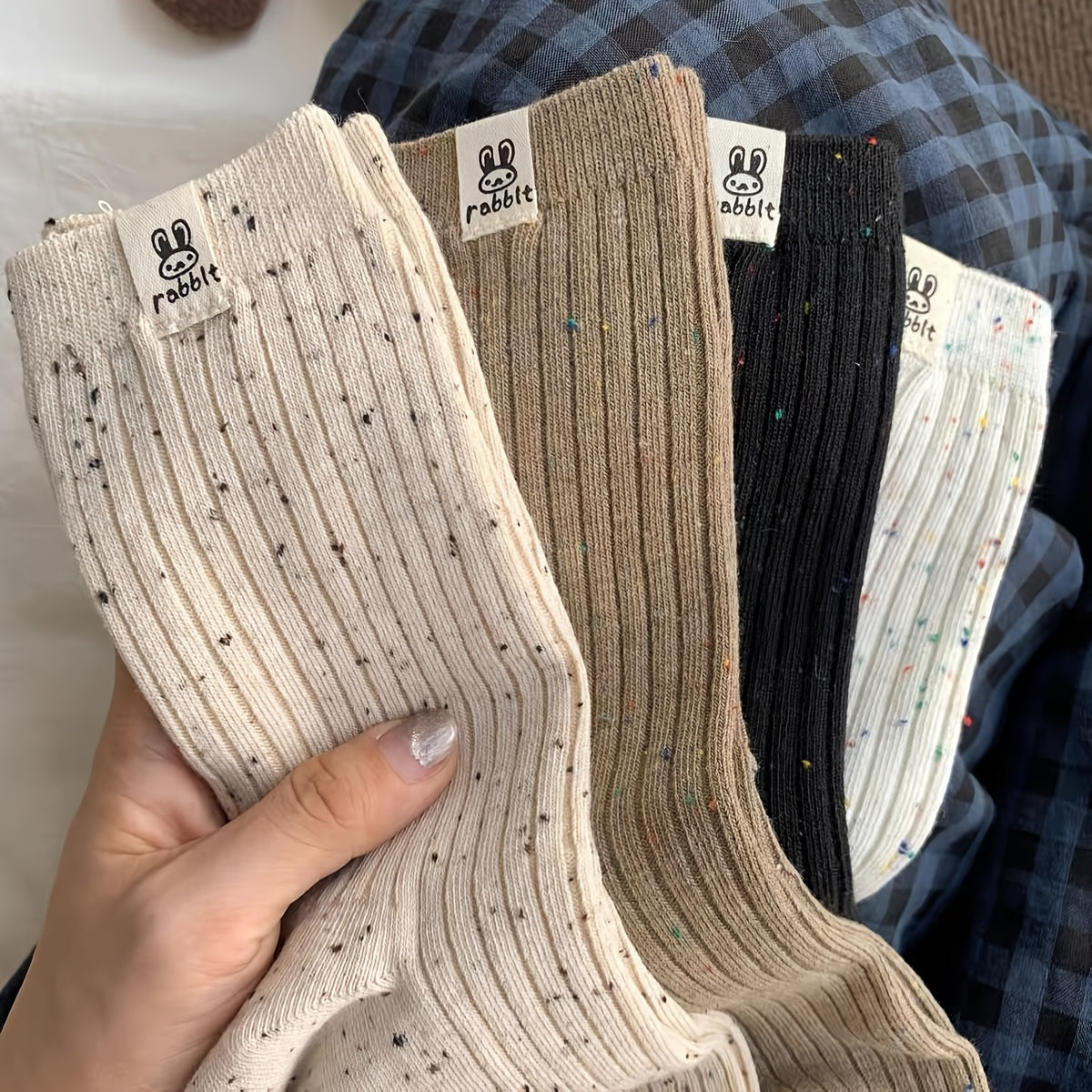 2 Pairs of Rabbit Socks - Mid Knee Knitted Fabric Casual Japanese Style, Suitable for All Seasons, Solid Color, Machine Washable, Women'S Long Socks And Pantyhose