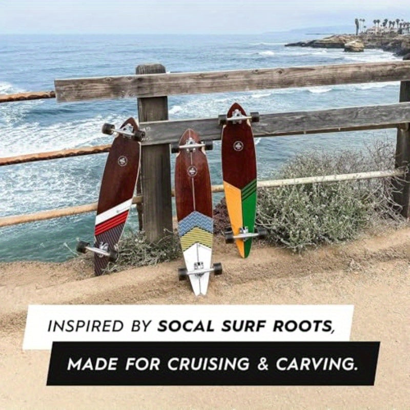 40" Pintail Cruiser Longboard Skateboard - Hard Maple Core Deck with Red/White/Black Design, 4 Black Wheels & Trucks, Smooth Riding for Commuting, Cruising, Carving - Adult & Teen Skateboard, Skateboarding Accessories, Cruisi