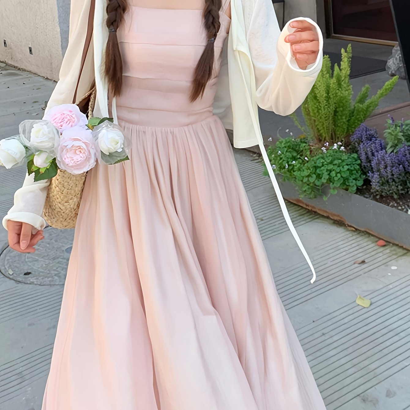 Korean-style Trendy Design Temperament Slimming Dating Vacation Pink Body-hugging Dress with Suspenders And Halter Neck