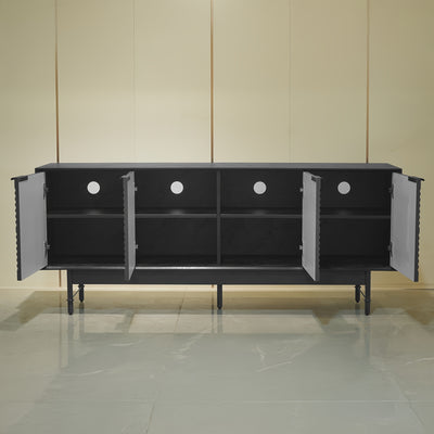 66" Modern TV Stand with Storage Cabinet - Mid-Century Modern Design, Black Artificial Wood & Metal Frame, 3, 2+ Cubic Feet Storage, 27" Height, Fits 55/60/65 Inch TVs, Easy Assembly for Living Room, Tv Table for Living Room,