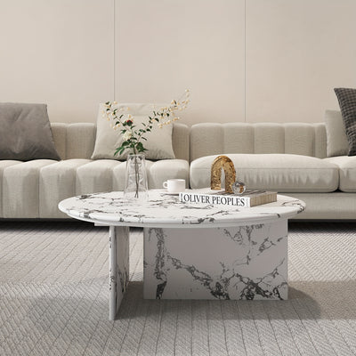 33.5" Marble Round Coffee Tables For Living Room, Center Table For Waiting Area, Space-Saving Coffee Table For Living Room