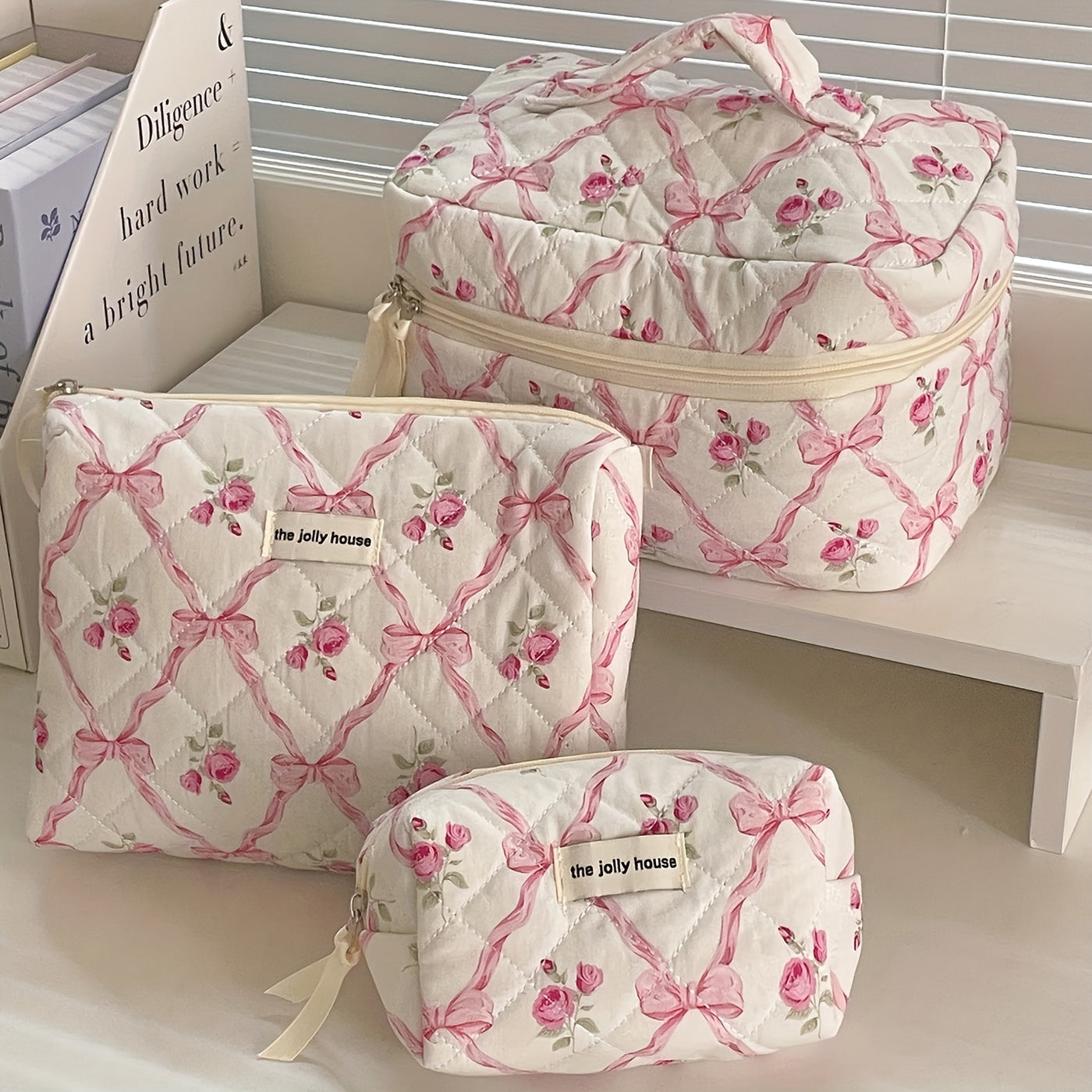 Portable High-Quality Makeup Bag - Korean-Style Bowknot Flower Design - Large Capacity for Toiletries, Perfect for Travel