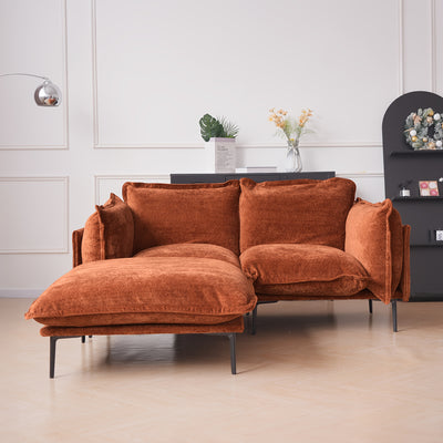 74" Modern Modular Sectional Sofa with Ottoman - Brown Chenille Fabric Cloud Couch, High-Density Foam Cushions & 7.87" Raised Legs, Space-Saving Design for Small Spaces, Easy Assembly, Pet-Friendly & Vacuum-Compatible, Hardwo