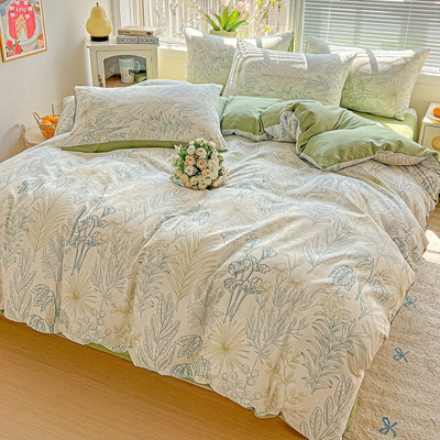 3pcs Korean Style Duvet Cover Set, New American Floral Duvet Cover Set with 1 Single Duvet Cover + 2 Pillowcases, Comfortable and Breathable, Machine Washable, Non-Fading and Deforming, Suitable for All Seasons, Light Beige-F
