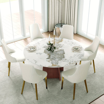 Dining Table for 6 - Sintered Stone Round Dining Table(Chairs Not Included), Modern Marble Dining Table, Glossy White Stone Tabletop, Circle Dining Table for Dining Room, Table Only