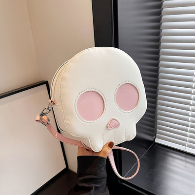Cross body bag Korean version niche trend funny ghost skull cross body shoulder bag soft PU mobile phone small body bag Halloween Gothic dark cross body bag carry small bag zero wallet mobile phone bag