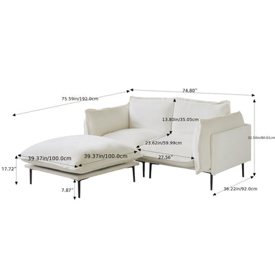 74" Modern Modular Sectional Sofa with Ottoman - Brown Chenille Fabric Cloud Couch, High-Density Foam Cushions & 7.87" Raised Legs, Space-Saving Design for Small Spaces, Easy Assembly, Pet-Friendly & Vacuum-Compatible, Hardwo