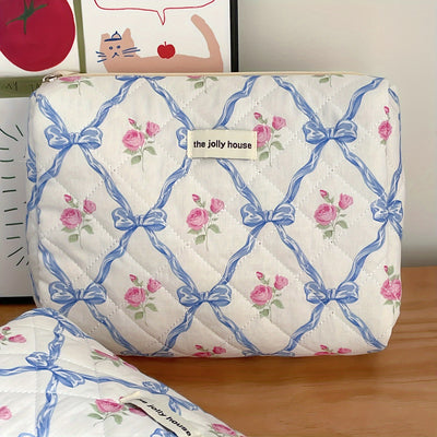 Portable High-Quality Makeup Bag - Korean-Style Bowknot Flower Design - Large Capacity for Toiletries, Perfect for Travel