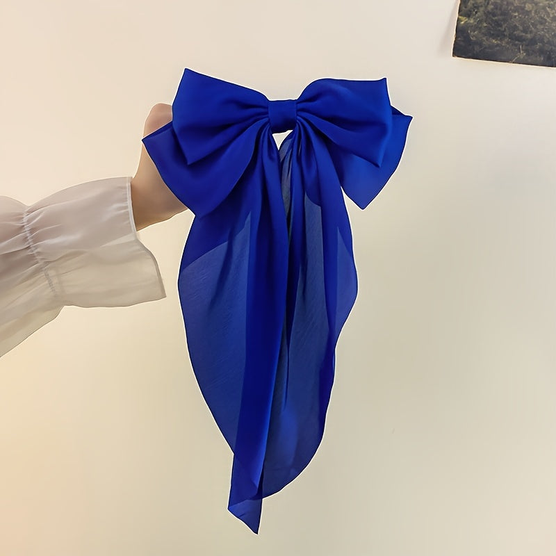 Korean Style Fashion Large Red Bow Knot Fabric Hair Clip Women Long Ribbon Butterfly Hair Clip