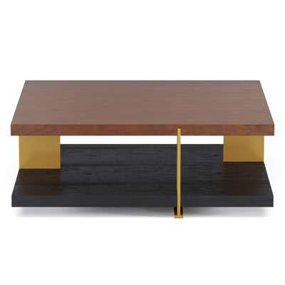Wood Coffee Table - Mid Century Modern Square Coffee Table With Storage Shelf, 2-Tier Coffee Table Center Table For Living Room Office Apartment, 35.43"