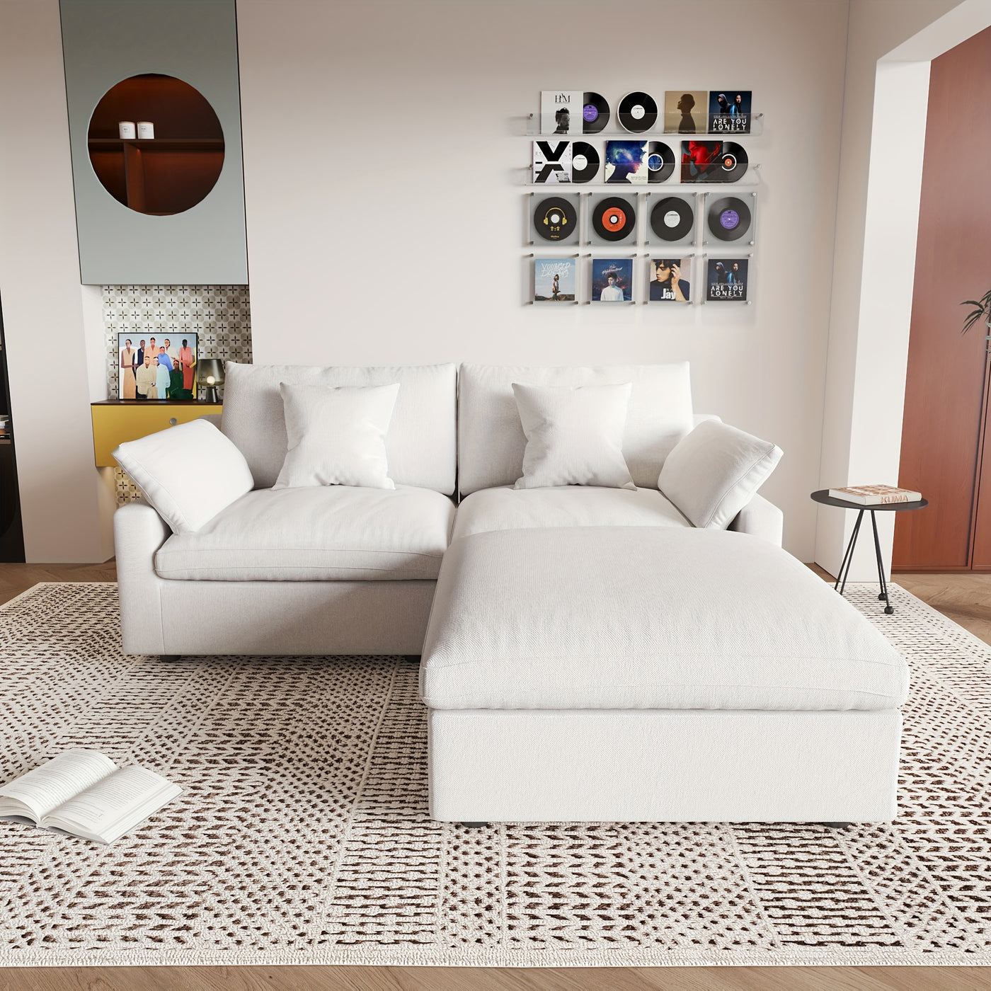 Sky Cloud Slope Sectional Sofa, Cozy Comfort 83-Inch Linen L-Shaped Sectional 2 Seater with Ottoman, Living Room Sofa, Sofa Sectional for Living Room, Couch for Bedroom, Foldable Sofa, Comfy Couch, Bedroom Seating, Lounge Fur