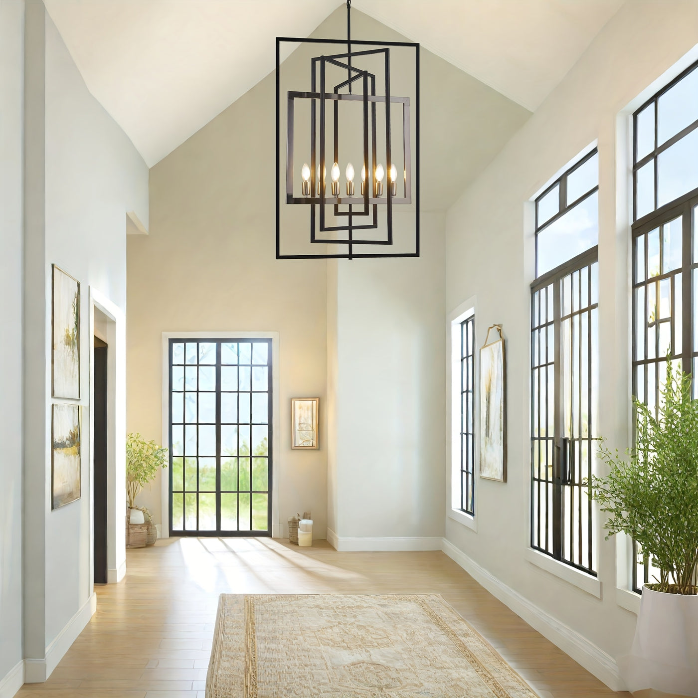 Modern 7 Light Chandelier, 23 Inch Swivel Rectangular Pendant Light Rustic Industrial Farmhouse Foyer Lighting Fixture For High Ceilings For Kitchen Island, Stairs, Entryway