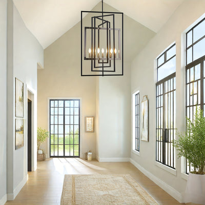Modern 7 Light Chandelier, 23 Inch Swivel Rectangular Pendant Light Rustic Industrial Farmhouse Foyer Lighting Fixture For High Ceilings For Kitchen Island, Stairs, Entryway