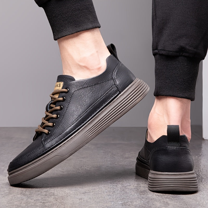 [Casual Style] Men's All-Season Casual Loafers - Stylish British & Korean Inspired Slip-On Shoes with Lace-Up Option, Versatile for Business and Leisure, Durable Rubber Sole, PU Upper, Casual Attire|Modern Casual Shoes|Durabl