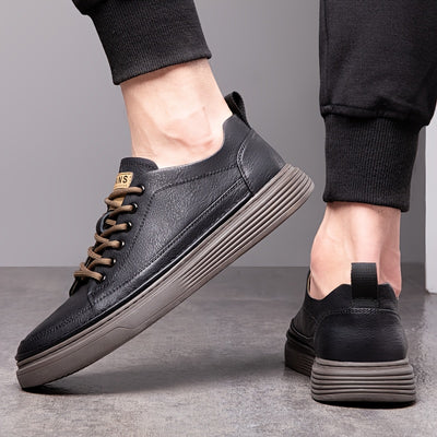 [Casual Style] Men's All-Season Casual Loafers - Stylish British & Korean Inspired Slip-On Shoes with Lace-Up Option, Versatile for Business and Leisure, Durable Rubber Sole, PU Upper, Casual Attire|Modern Casual Shoes|Durabl
