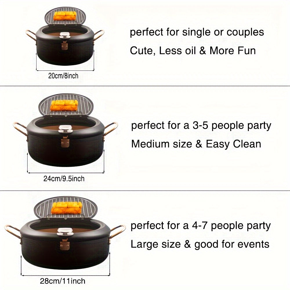 Deep Fryer Pot, 4.3L/11 Inch Japanese Tempura Frying Pot with Fahrenheit Thermometer, Nonstick Carbon Steel Oil Fryer, for Tempura/Frech/Fish/Chicken Fries, Easy Clean, Green