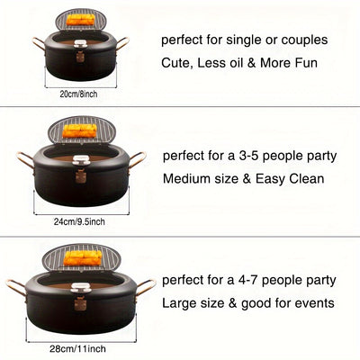 Deep Fryer Pot, 4.3L/11 Inch Japanese Tempura Frying Pot with Fahrenheit Thermometer, Nonstick Carbon Steel Oil Fryer, for Tempura/Frech/Fish/Chicken Fries, Easy Clean, Green