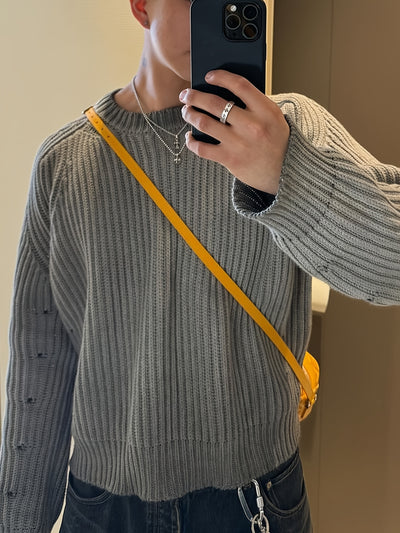 Autumn and Winter Warm Collection, European, American, Japanese, Korean, Loose Casual Bead Pattern, Street Neutral, Men'S and Women'S Knitted, Unique Design, Long Sleeve Short, Falling Shoulder, Simple Sleeve, Pierced Round N