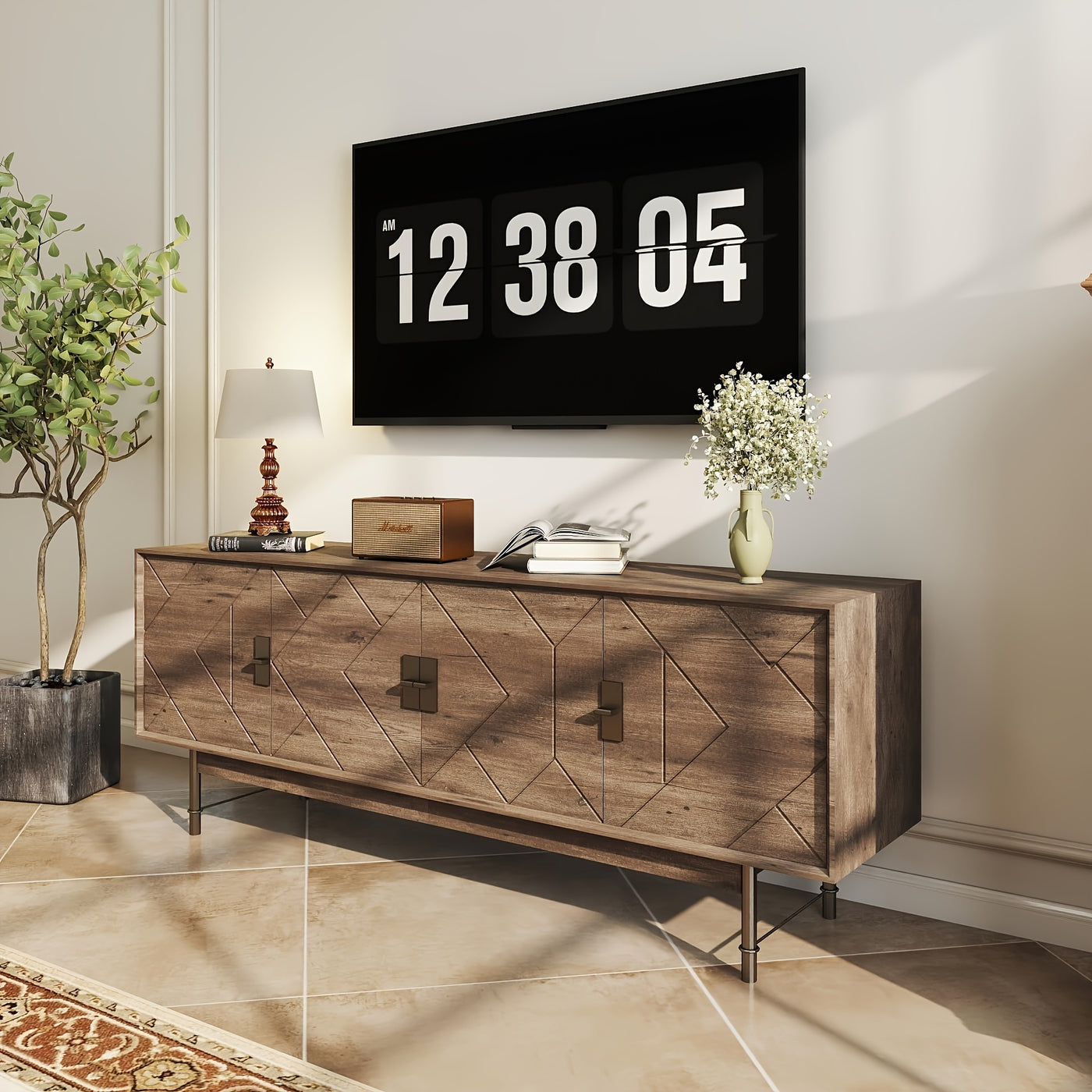 66'' TV Stands For Living Room, Modern Television Stand For 55/60/65 Inch TV, Farmhouse Entertainment Center With Storage