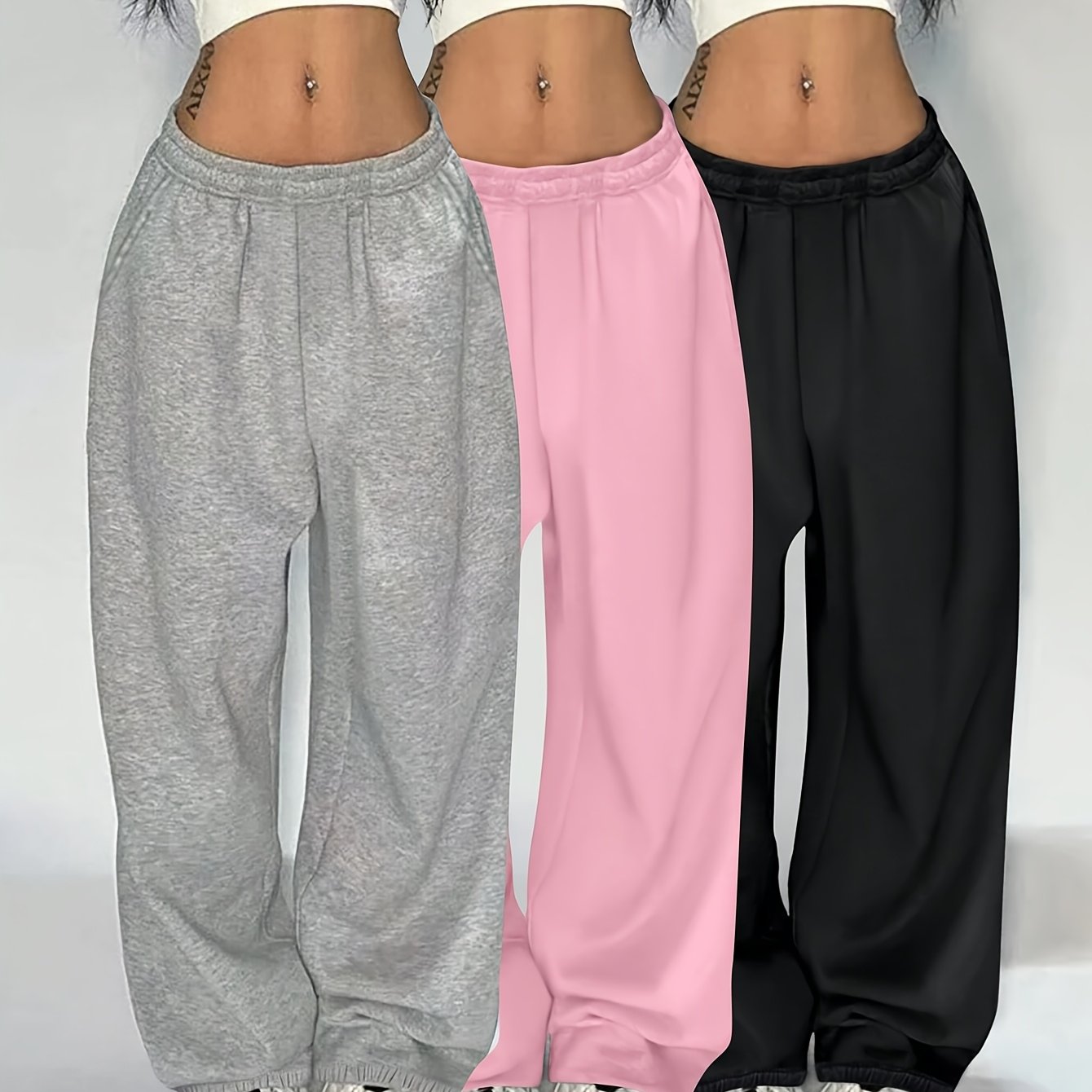 Women'S Long Pants Set, 3pcs Combo, Women'S Solid Color Pocket Simple Joggers, Suitable for Daily Casual, Autumn And Winter New Arrivals.
