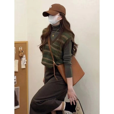 Knitted Vest Women's Outer Wear Retro V-neck Sweater