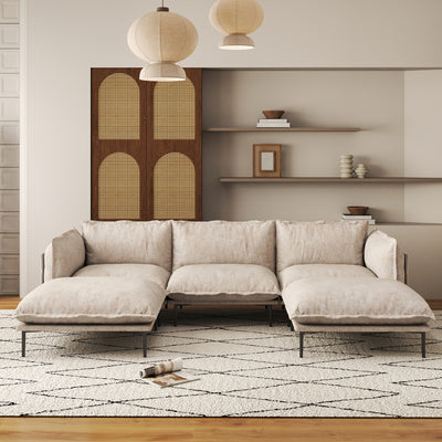 Modern Minimalist Upholstered Couches, U Shape Cloud Modular Sectional Sofa with 2 Ottoman, Comfort Deep Seat U Shaped Couch for Living Room