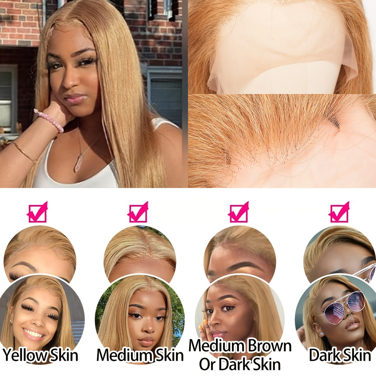 Natural Blonde #27 Light Blonde Straight Frontal Wig