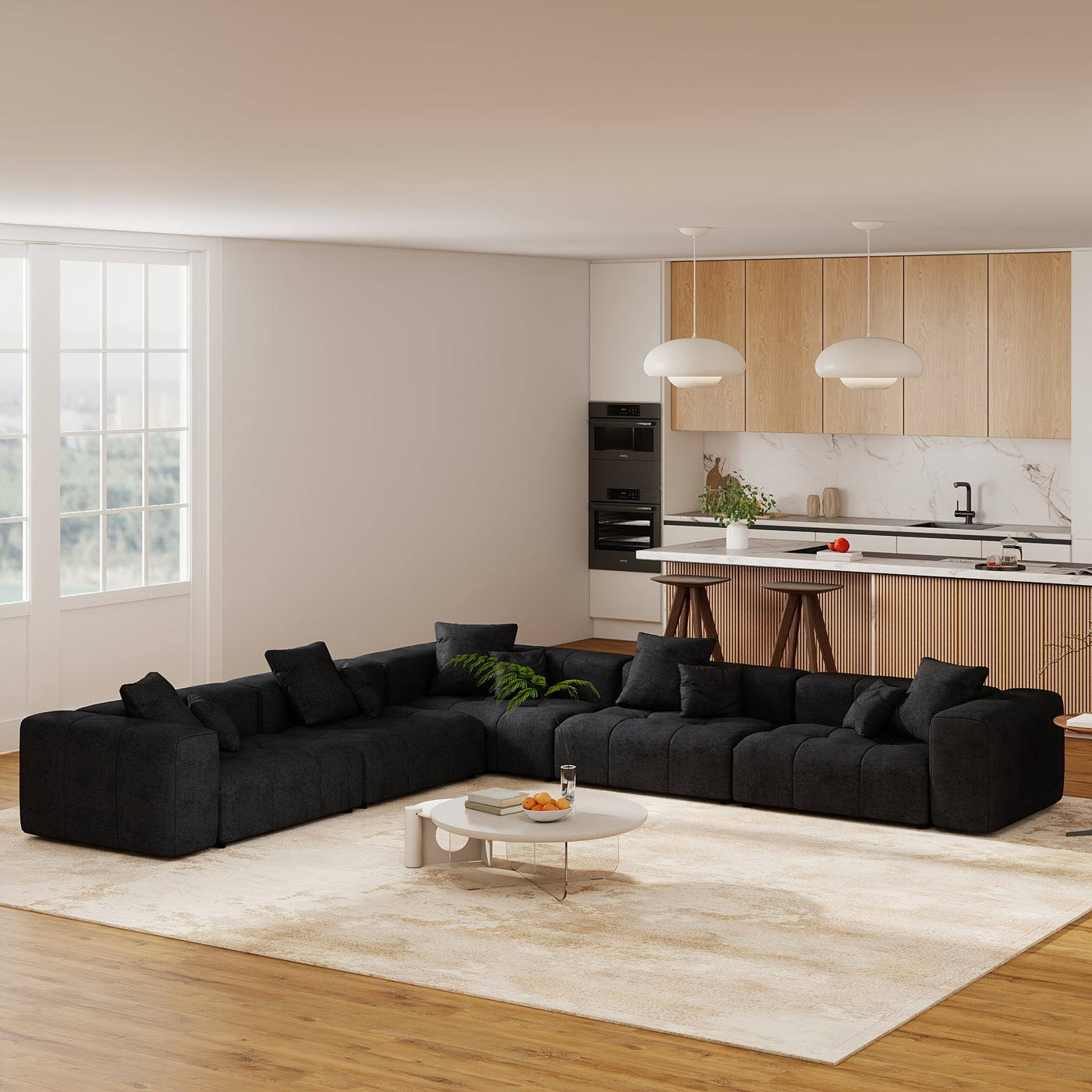 Modern V-Shaped Modular Sectional Sofa with Chaise Lounge - Black Mid-Century Modern Cloud Couch, Plush Cushioned Hardwood Frame & Fabric Upholstery, Modular Design for Living Room, Easy Assembly, Space-Saving L-Shaped or U-S