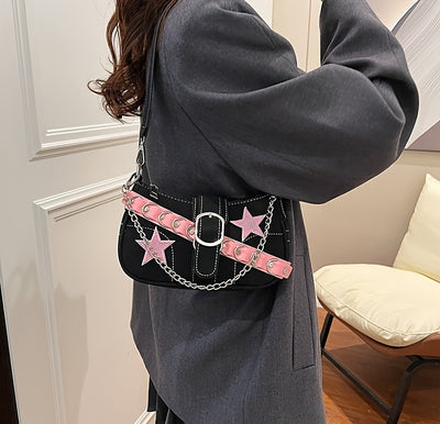 [One PU Leather Shoulder Bag] Y2K Fashion Shoulder Bag for Women PU Leather with Removable Strap, Zipper Closure, Polyester Lining, Casual Trendy Korean Style Crossbody Bag