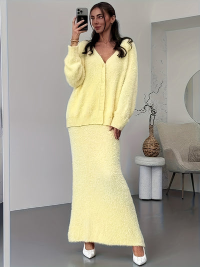 2025 New Elegant Soft Drop Shoulder Long Sleeve Sweater + A-Line Dress for Women