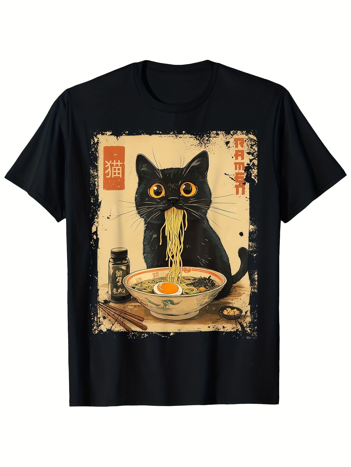 180g Cat Ramen Japanese Funny Graphic Tees Kawaii Cat Anime Gifts T-Shirt