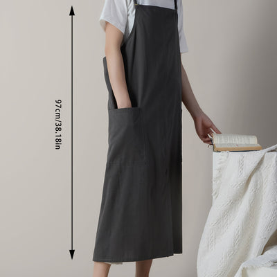 Waterproof Cotton-Linen Apron, Korean Style Japanese Adjustable Pinafore with Pocket, 1pc