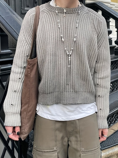 Autumn and Winter Warm Collection, European, American, Japanese, Korean, Loose Casual Bead Pattern, Street Neutral, Men'S and Women'S Knitted, Unique Design, Long Sleeve Short, Falling Shoulder, Simple Sleeve, Pierced Round N