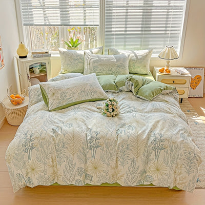 3pcs Korean Style Duvet Cover Set, New American Floral Duvet Cover Set with 1 Single Duvet Cover + 2 Pillowcases, Comfortable and Breathable, Machine Washable, Non-Fading and Deforming, Suitable for All Seasons, Light Beige-F