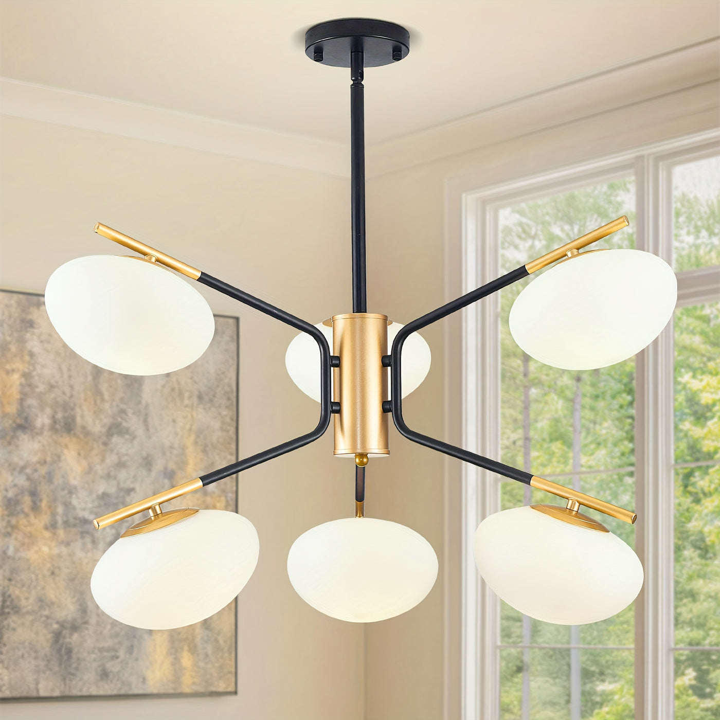 Chandelier Mid Century Modern Industrial E26 Pendant Lighting Black And Golden Light For Living Room, Kitchen, Bedroom, Dining Room And Farmhouse