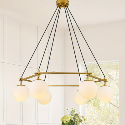 6-Light Modern Chandelier For Dining Room, Sputnik Ceiling Light Fixture With White Glass Globe Bubble, Adjustable Mid Century Chandelier Foyer Chandeliers For High Ceilings