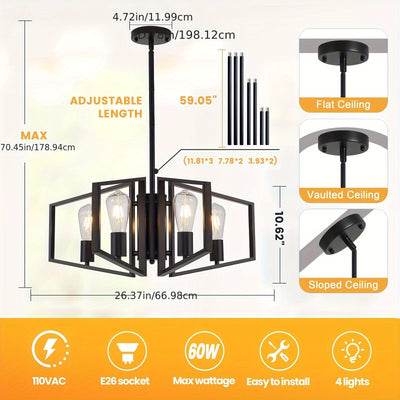 Modern Chandelier, 4Light & 8-Light Farmhouse Dining Room Light Fixture, Modern Industrial Chandelier For Living Room, Bedroom, Foyer, Stairway, Entryway