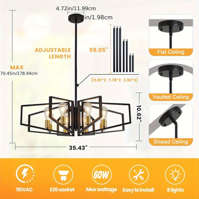 Modern Chandelier, 4Light & 8-Light Farmhouse Dining Room Light Fixture, Modern Industrial Chandelier For Living Room, Bedroom, Foyer, Stairway, Entryway